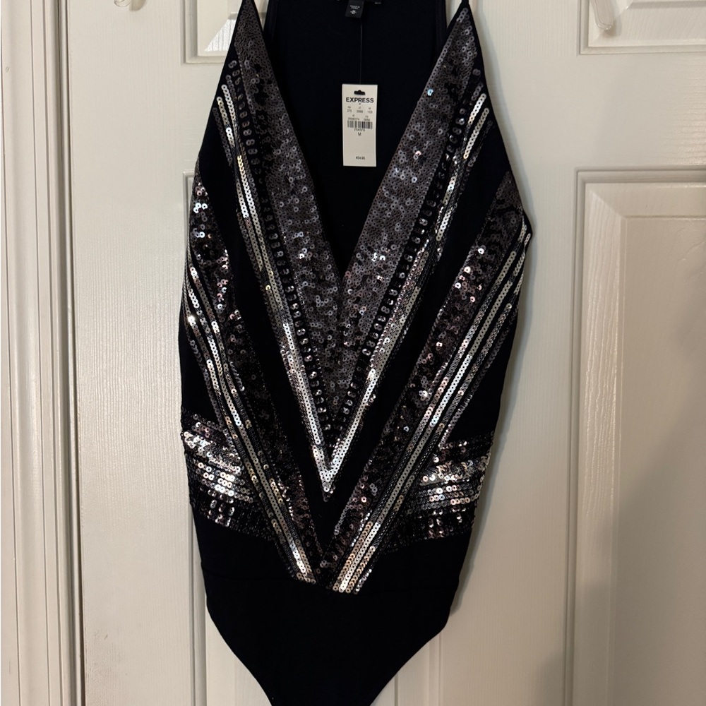 Express Black Bodysuit with Silver Sequins